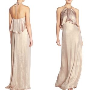Amsale Nouvelle Dress Bridesmaid Lilith Halter Rose Gold Formal Extra Small